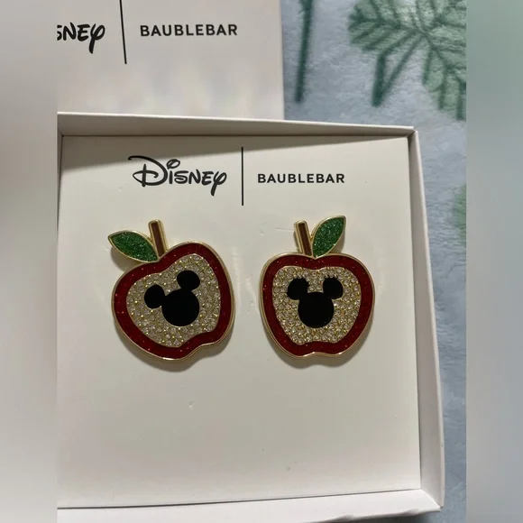 NWT Disney BaubleBar Mickey Mouse Apple Rhinestone Earrings - Picture 2 of 3